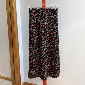 NWOT Forever 21 Black Maxi Skirt Cherry Pattern Pinup Size Small
